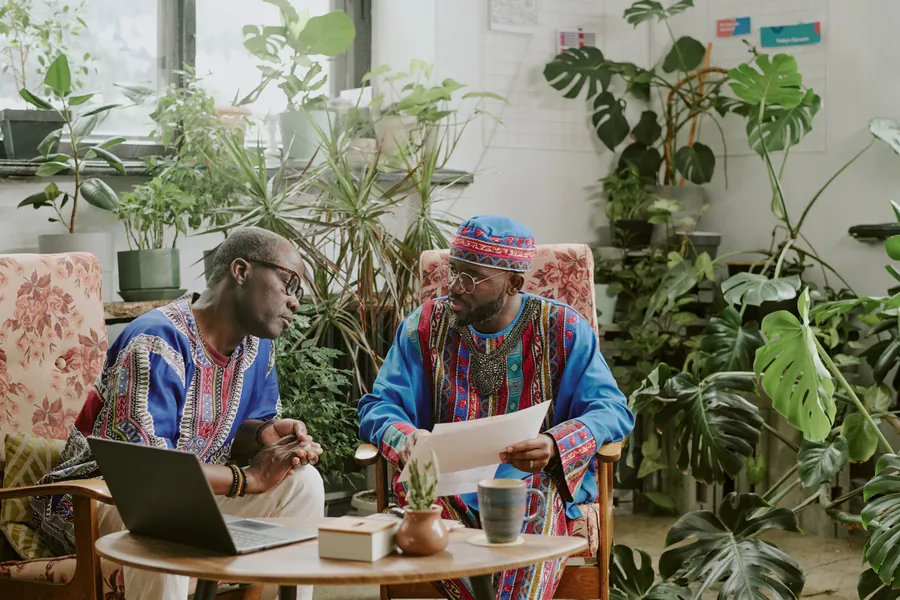 African american coworkers discussing a project